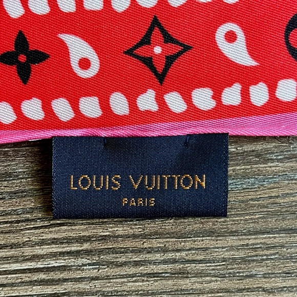 100% silk Vibrant Red Scarf with White and Black Accents - Picture 3 of 13